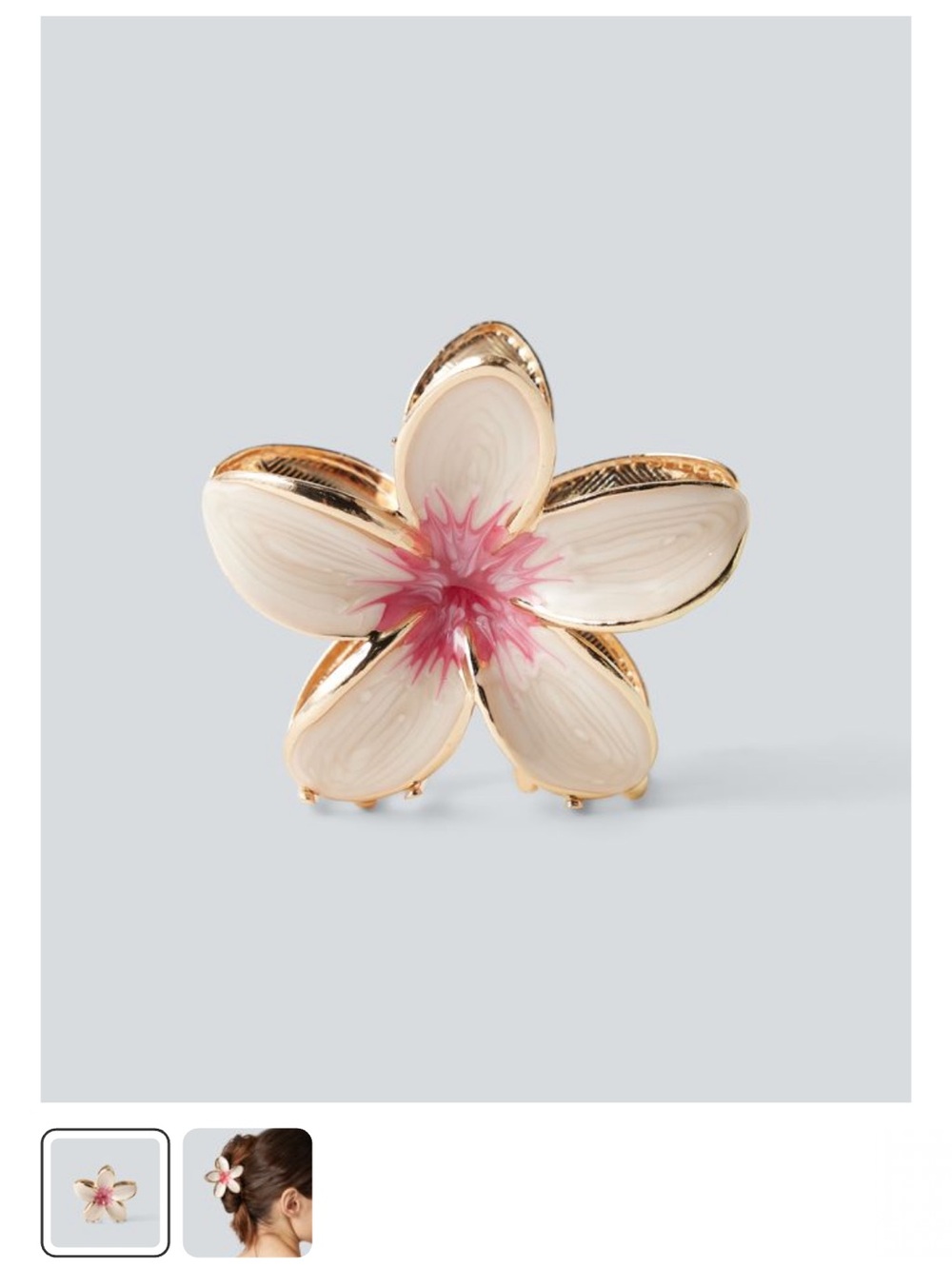 HALARA Frangipani Flower Hair Clip in Cream & Pink with Gold Trim - Picture 2 of 3